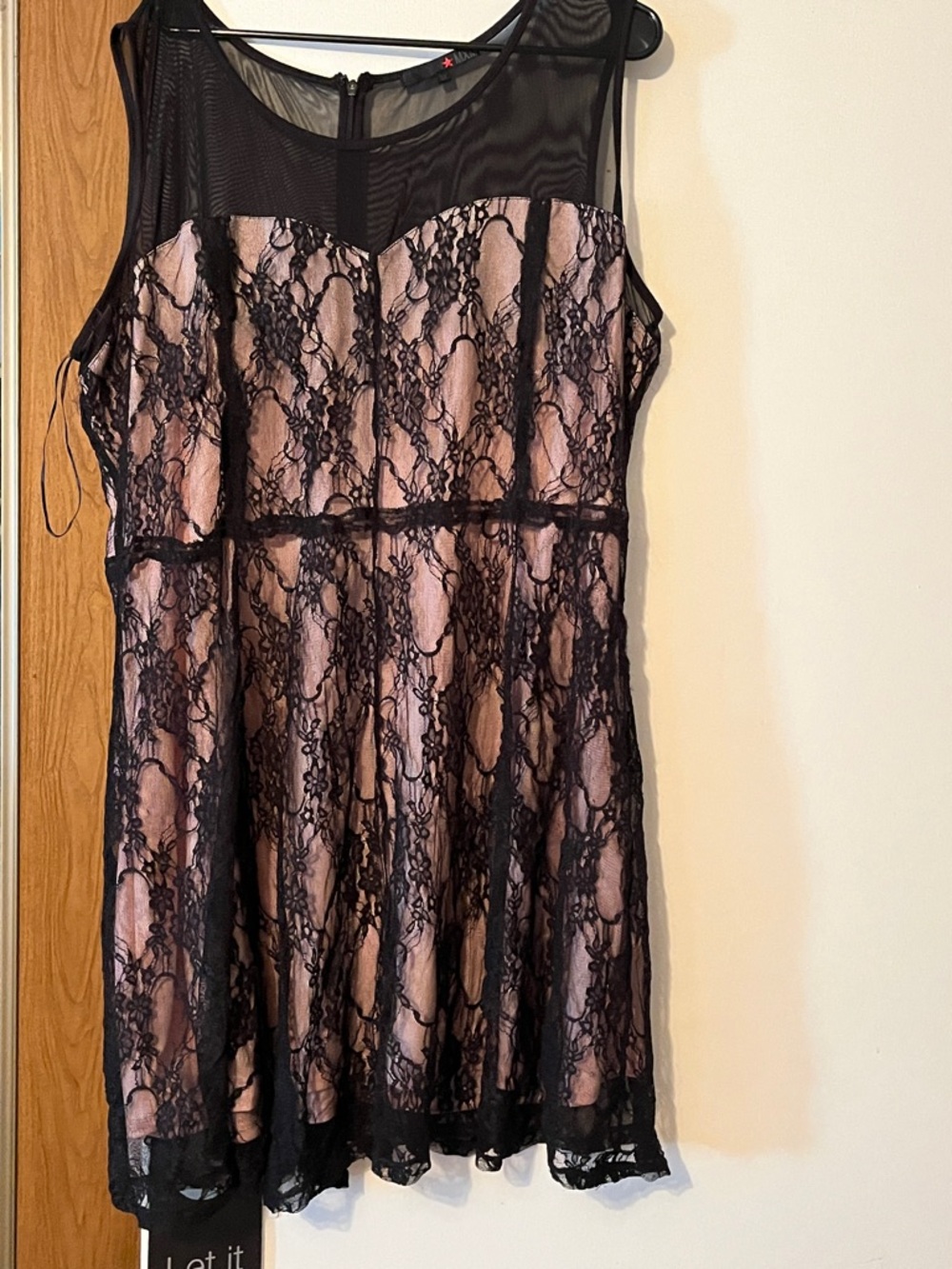 Sheer Black Lace Slip Dress with Pink Lining